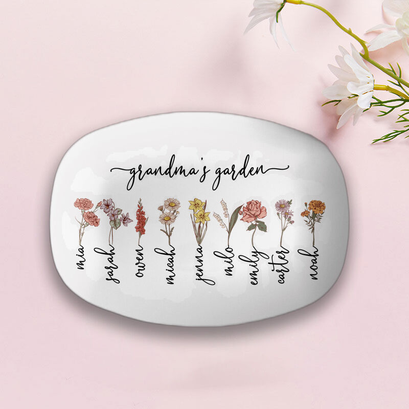 Personalized Birthflower And Name Plate Decor Gift for Grandma