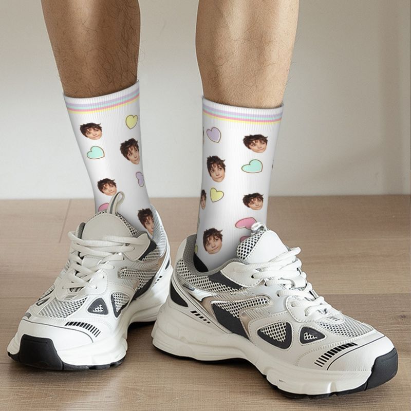 Customizable Face Socken hinzugefügt Foto gedruckt buntes Herz