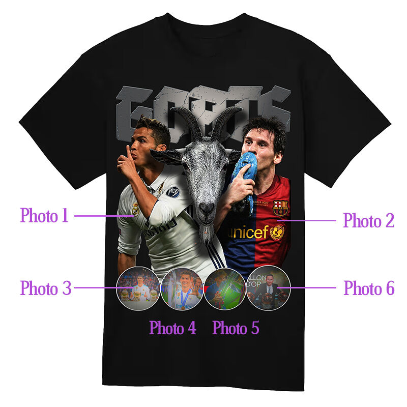 Personalisiertes T-Shirt Greatest of All Time mit benutzerdefinierten Fotos GOATS Design Perfektes Geschenk für ihn