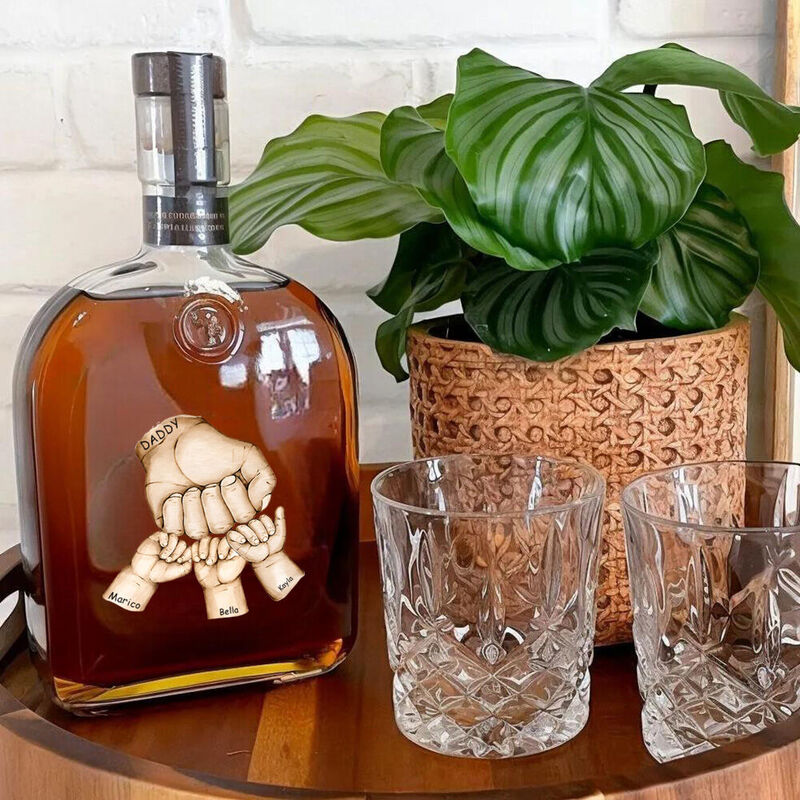 Personalized Name Whiskey Bottle with Hand Pattern Wonderful Father's Day Gift