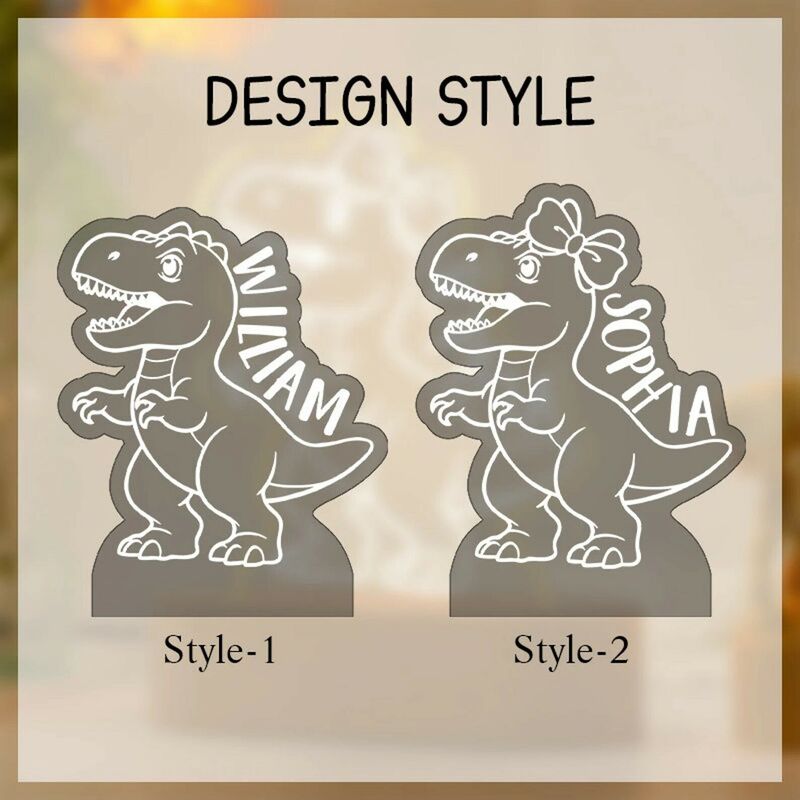 Personalized Name Night Light with Dinosaur Pattern Funny Gift for Kids