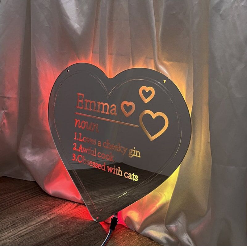 Personalized Heart Shaped Mirror Light Customized Name and Text Gift for Girls