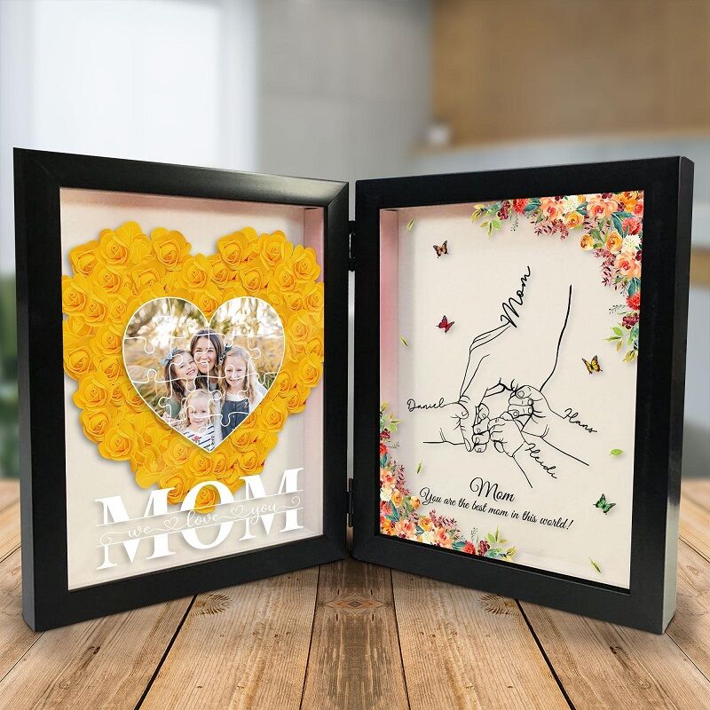 Personalized Flower Shadow Box Custom Photo Hold Your Hand Floral Design Wonderful Mother's Day Gift