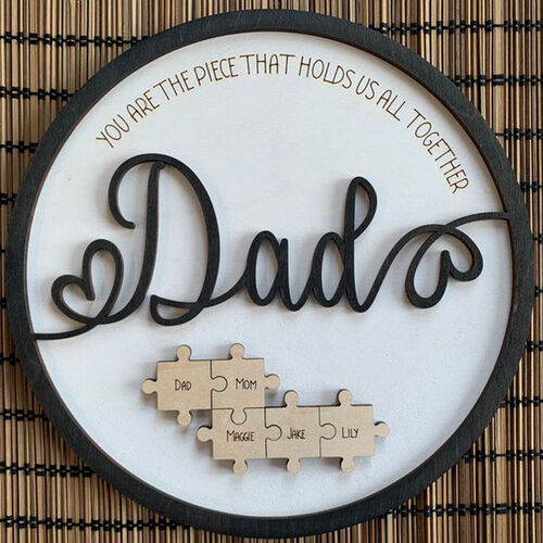 "You Are The Piece That Holds Us Together" Custom Puzzles Pieces Name White Frame Father's Day Gift