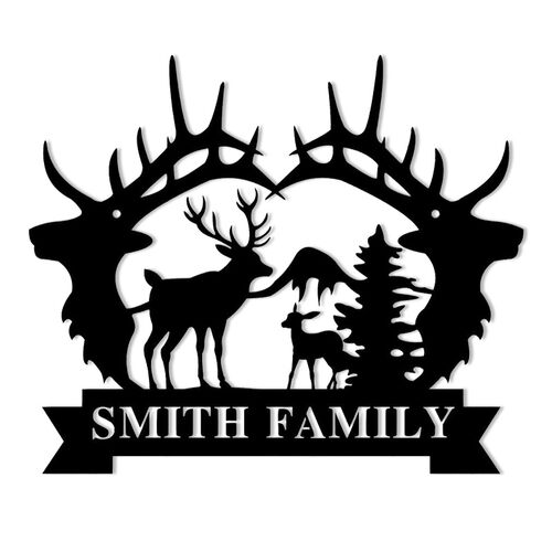 Panneau de nom de famille de renne en bois personnalisé
