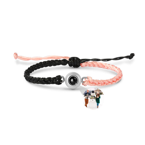 Personalized Black and Pink Color Block  Picture Projection Bracelet for Women and Men Gift