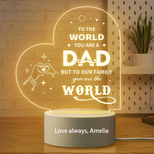 Personalized Acrylic Plaque Lamp Heart Shaped with Hand Heart Pattern for Dear Dad