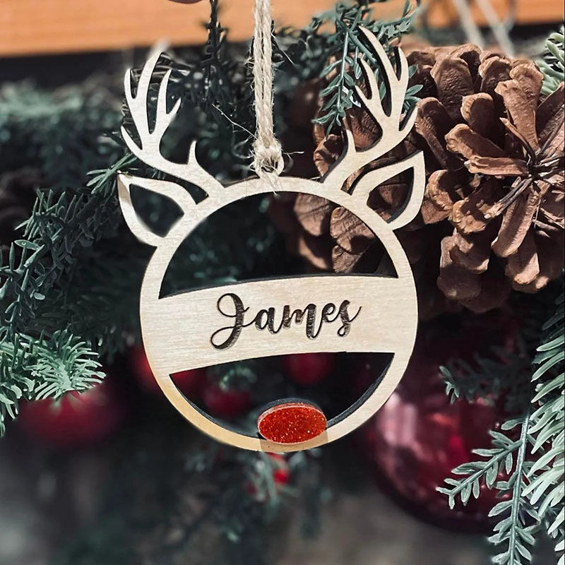 Custom Name Wooden Antlers Christmas Tree Decoration
