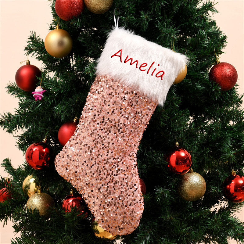 Calza di Natale con nome personalizzato decorativo personalizzato con paillette