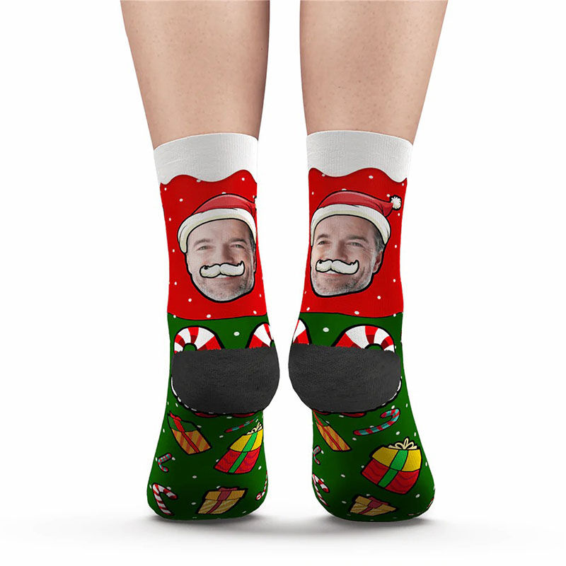 "Merry Christmas" Custom Face Picture Socks Printed with  Christmas Gift