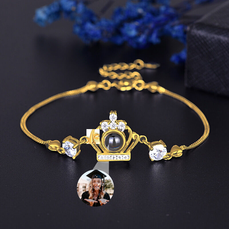 Sterling Silver Personalized Crown Photo Projection Bracelet Gift