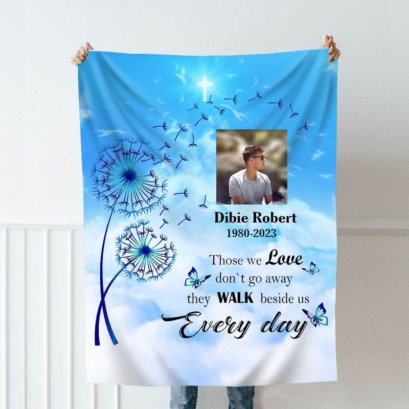 Personalized Picture Blanket with Dandelion Pattern Beautiful Present for Family