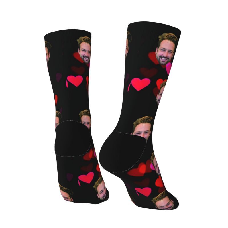 Customized Face Socks Pink Love Heart Valentine's Day Gift