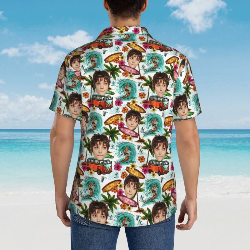 Camicia hawaiana personalizzata con grafica da surfista per lui