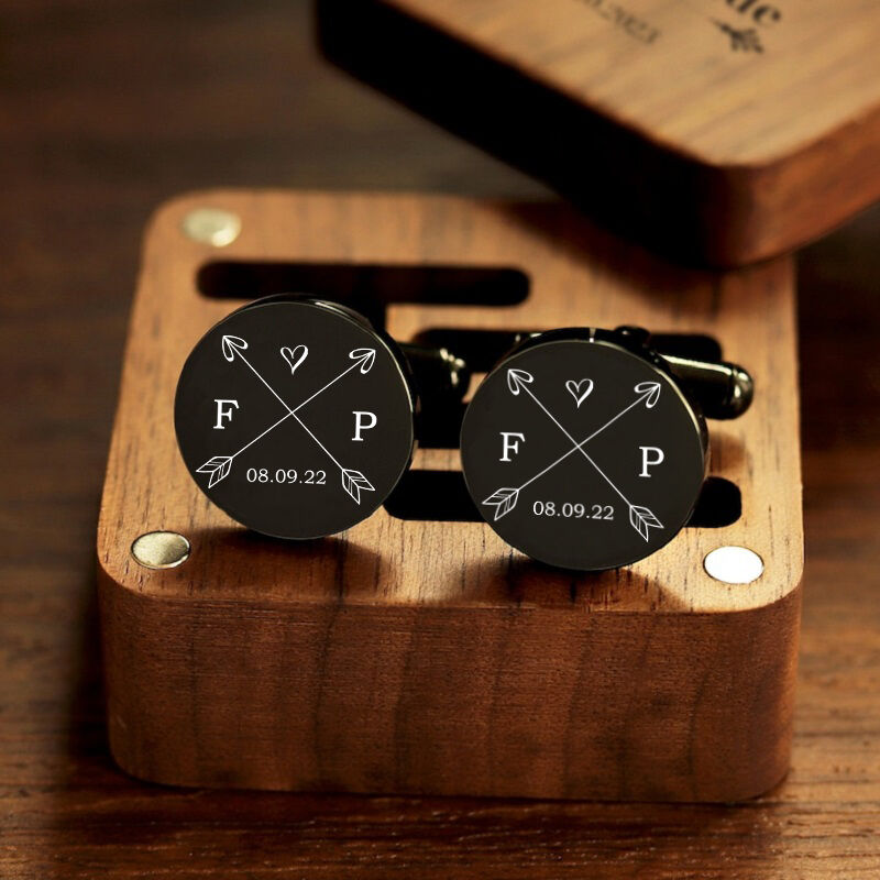 Personalized Custom Cufflink Couple Initials Love Arrow Design Attractive Anniversary Gift for Him
