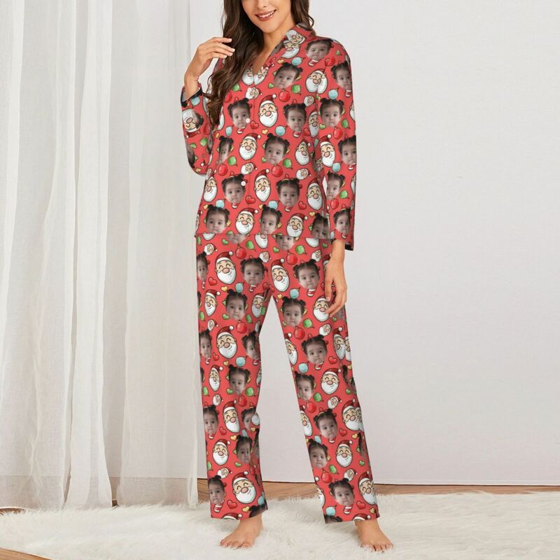 Personalisierte Pyjamas mit individuellem Foto Weihnachtsmann Bunt-Stil Muster Design Weihnachtsgeschenk für die Familie