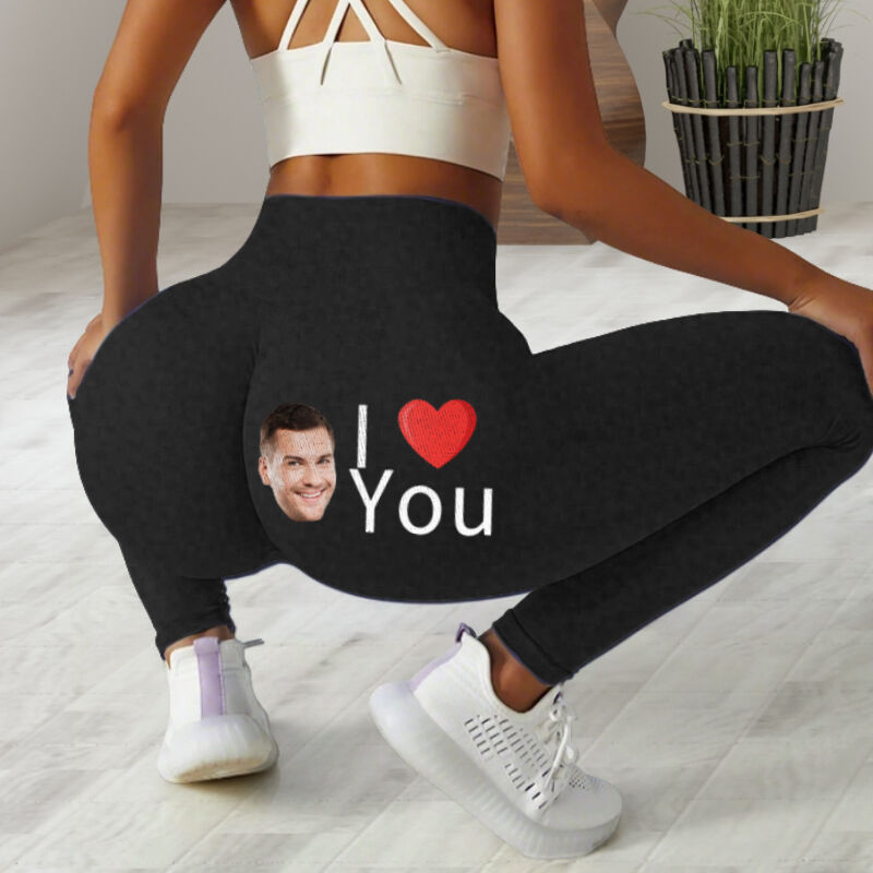 Personalized Leggings I Love You with Custom Photo Heart Design Attractive Gift for Her Lovers