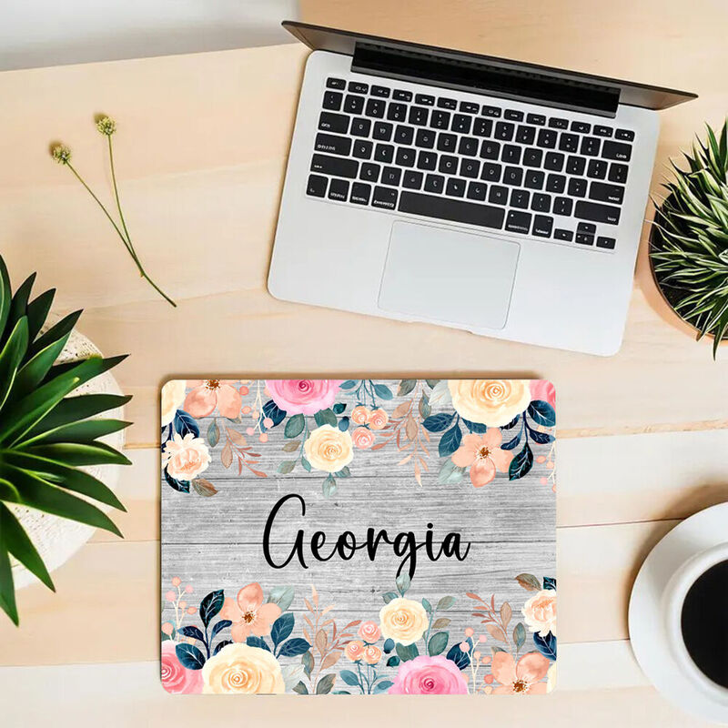 Personalized Name Mouse Pad with Flower Pattern Beautiful Gift for Her