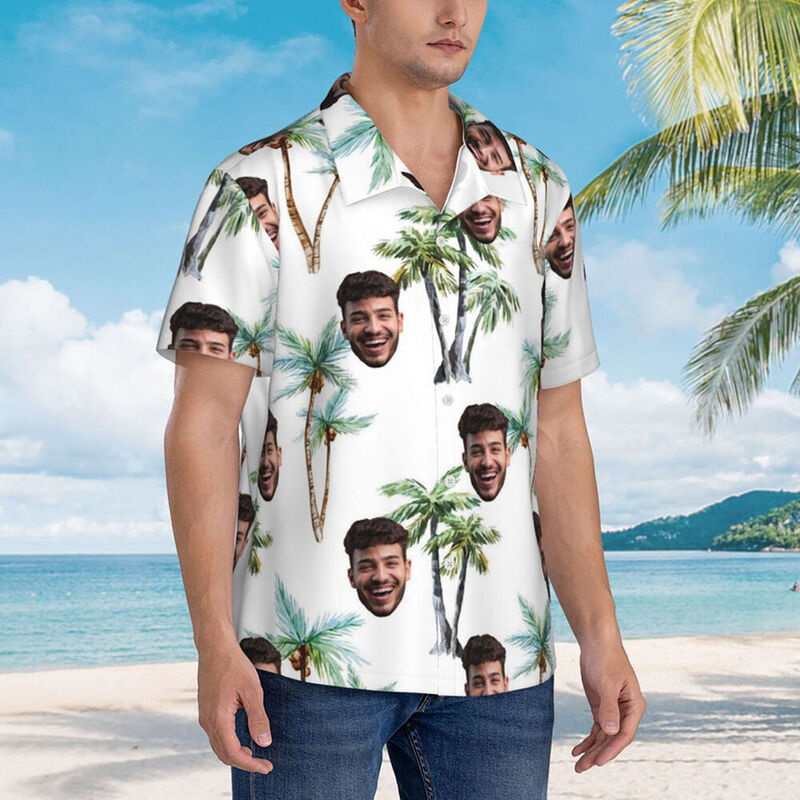 Custom Photo Shirt Hawaiian Short Sleeve Tropical Trees Top Gift for Men