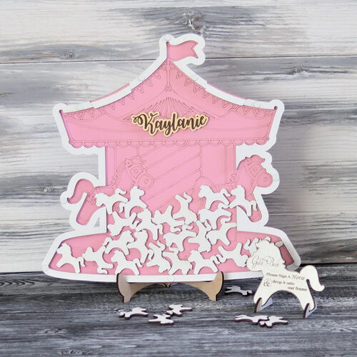 Personalized Carousel Wooden Acrylic Custom Name Guest Book