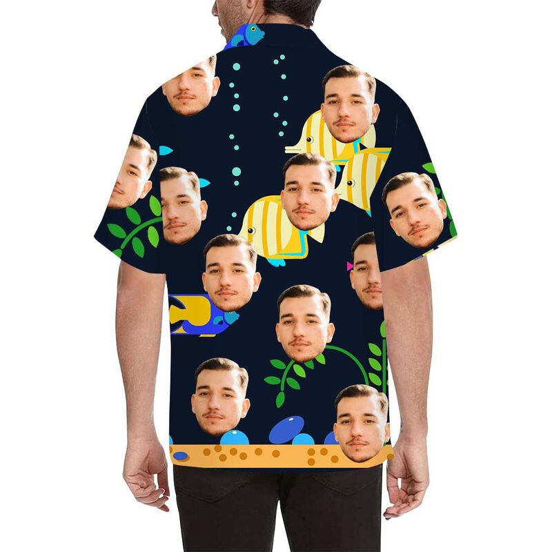Chemise hawaïenne imprimée sur tout le corps d'un homme avec un visage de poisson de mer personnalisé