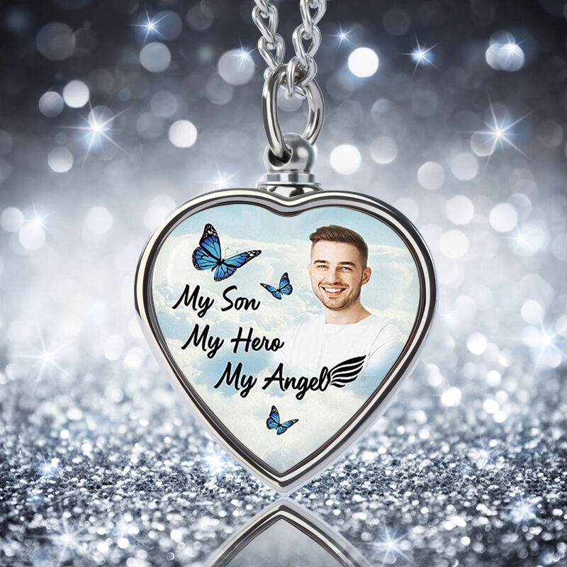 "Mein Sohn Mein Held Mein Engel" Individuelle Bild Gedenk Urne Halskette