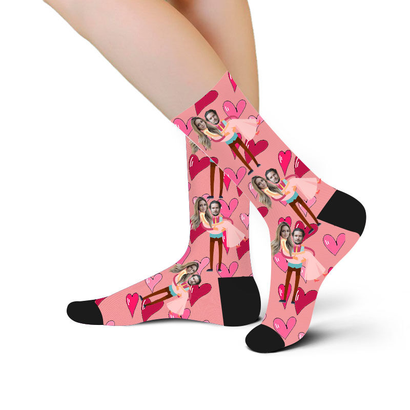 Custom Face Picture Socks Printed with Heart for  Wedding