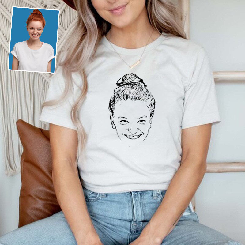 Personalized T-shirt Custom Photo of Women's Head Sketch Unique Present for Her