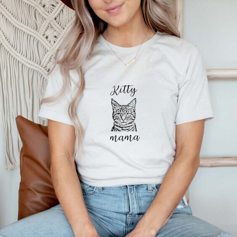 Camiseta Personalizada con Boceto de Retrato de Mascota y Nombre Regalo para Mamá Amante de las Mascotas