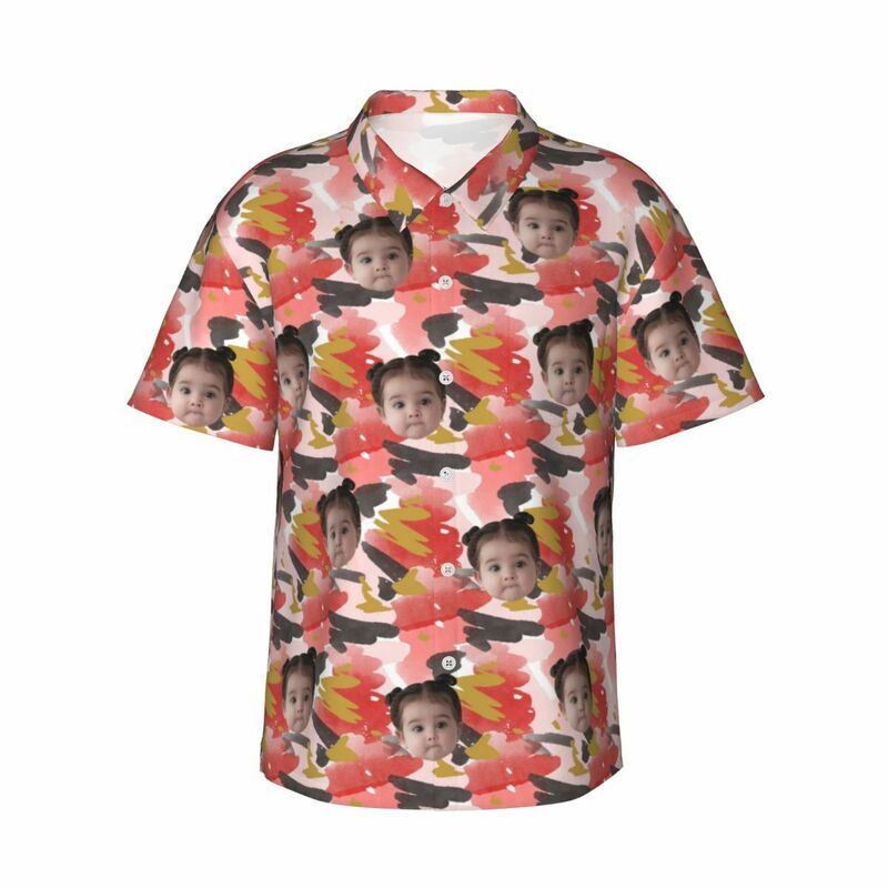 Camicia personalizzata con stampa del viso Tropical Hawaiian a maniche corte Baby Face Print per lui