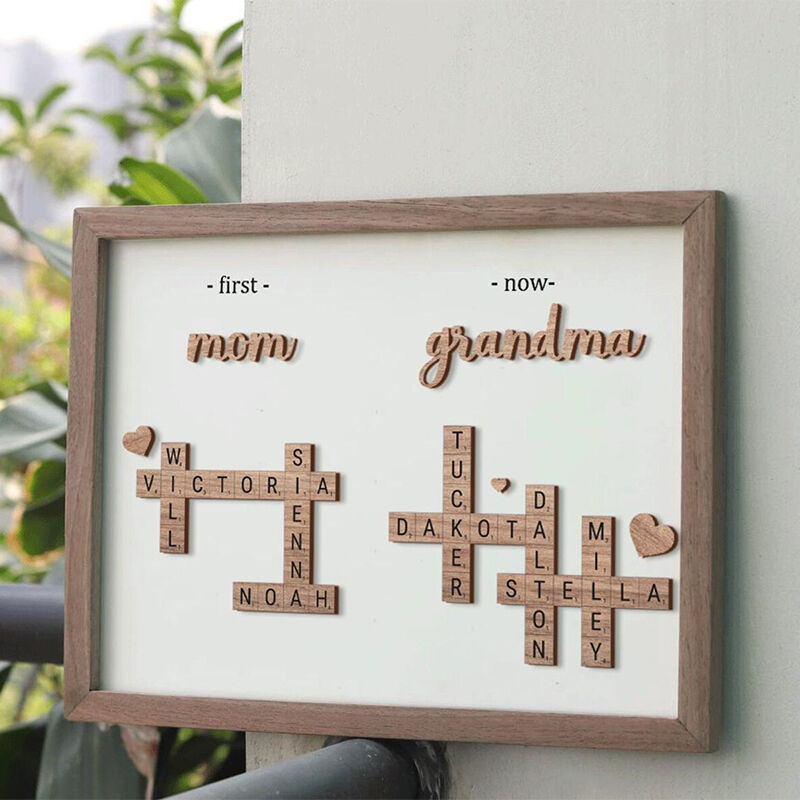 Personlig ram Första mamma Nu mormor Anpassat namn Scrabble Design Attraktiv gåva till mors dag
