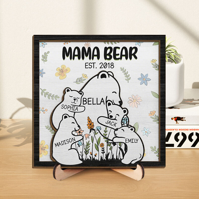 Cadre Puzzle Personnalisé Maman Ours avec Nom de Bébé Ours Design Adorable Cadeau pour la Fête des Mères
