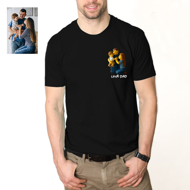 Personalized T-shirt Custom Dad and Kid Photo Building Block Style Design Cute Gift for Dear Papa