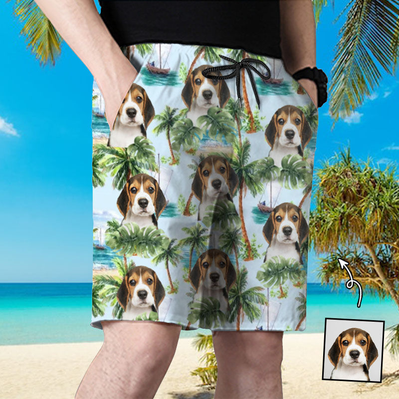 Personalized Picture Men's Beach Shorts with Boat Pattern Special Gift for Him