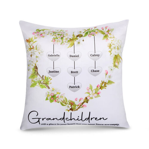 "Grandchildren Fill A Place In Your Heart" Custom Heart Name Pillow