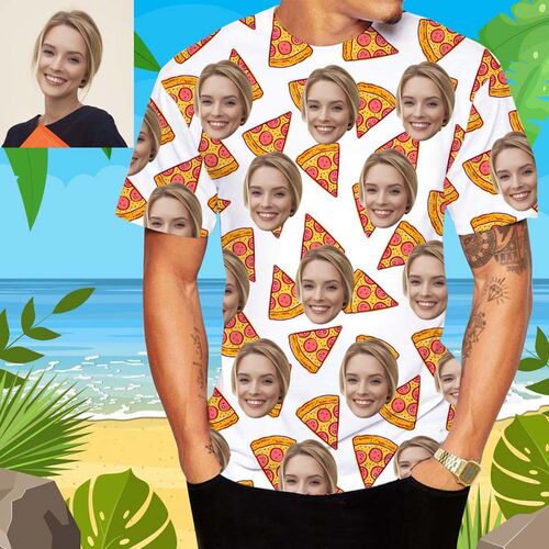 Camiseta hawaiana con cara personalizada con la pizza