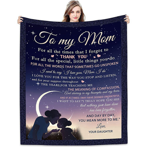 Personalized Flannel Letter Blanket Moon Star Night Sky Pattern Blanket Gift from Daughter for Mom