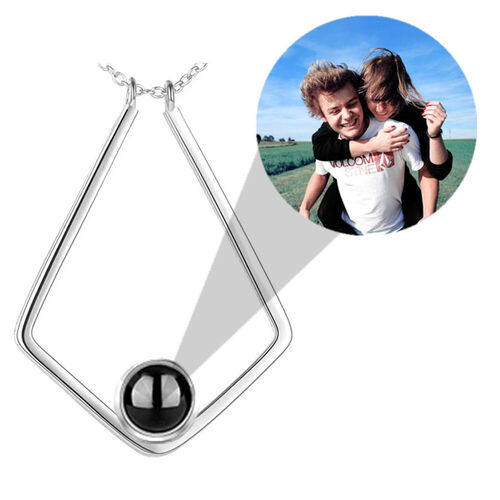 Personalized V-shaped Photo Projection Necklace for Couple