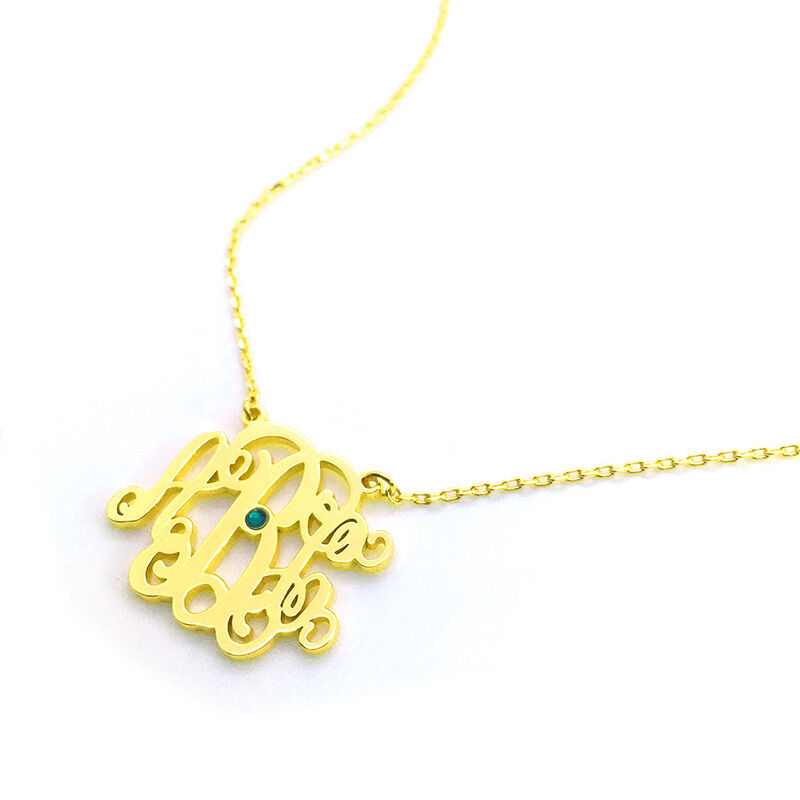 "Good Memories" Personalized Monogram Necklace With Birthstone