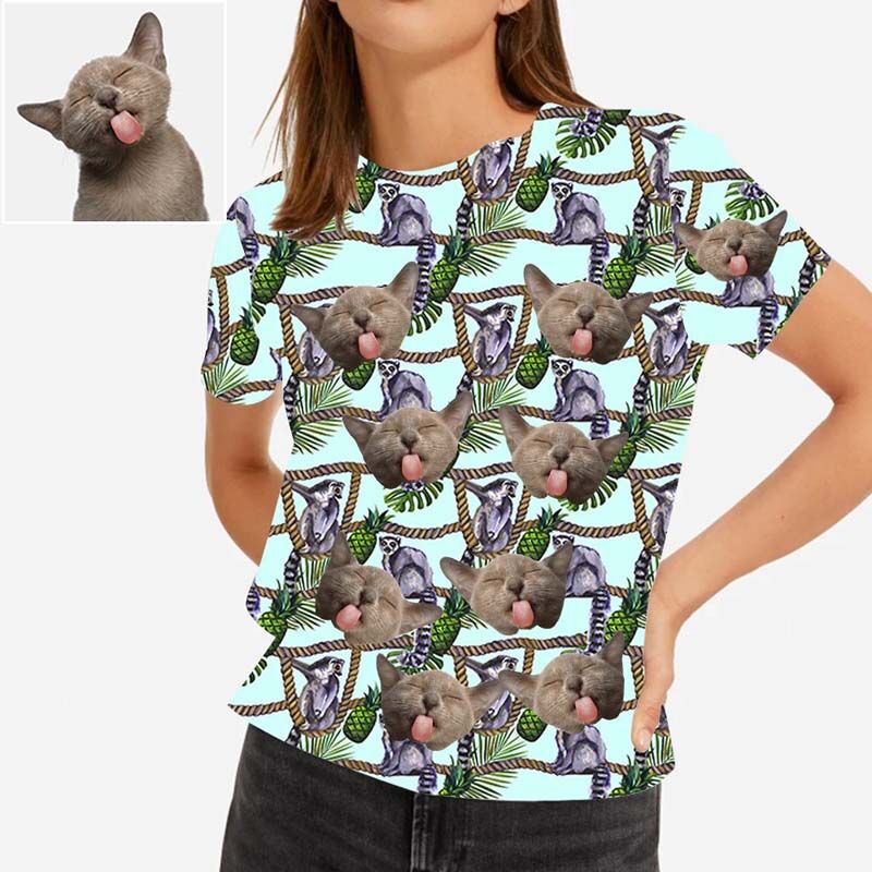 "A Raccoon On The Rope" Custom Pet Face Women's Hawaiian T-Shirt