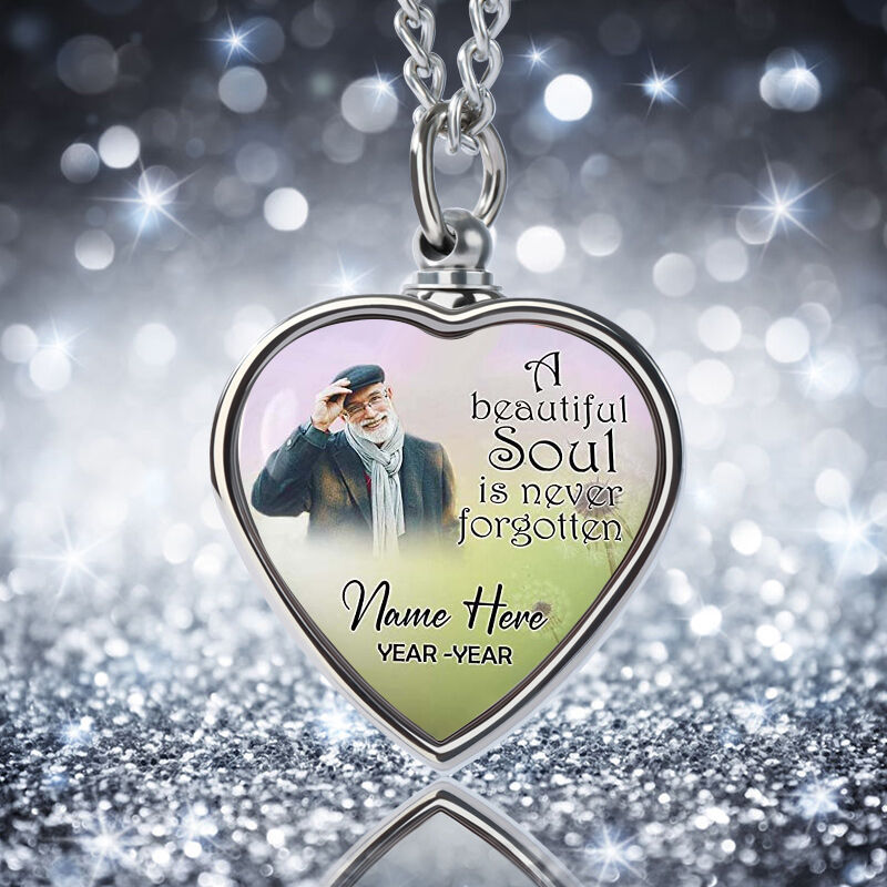 A Beautiful Soul Is Never Forgotten Custom Picture Memorial Urn Necklace