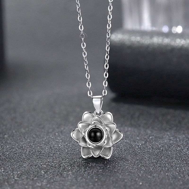 Sterling Silver Personalized Flower Projection Necklace for Girlfriend