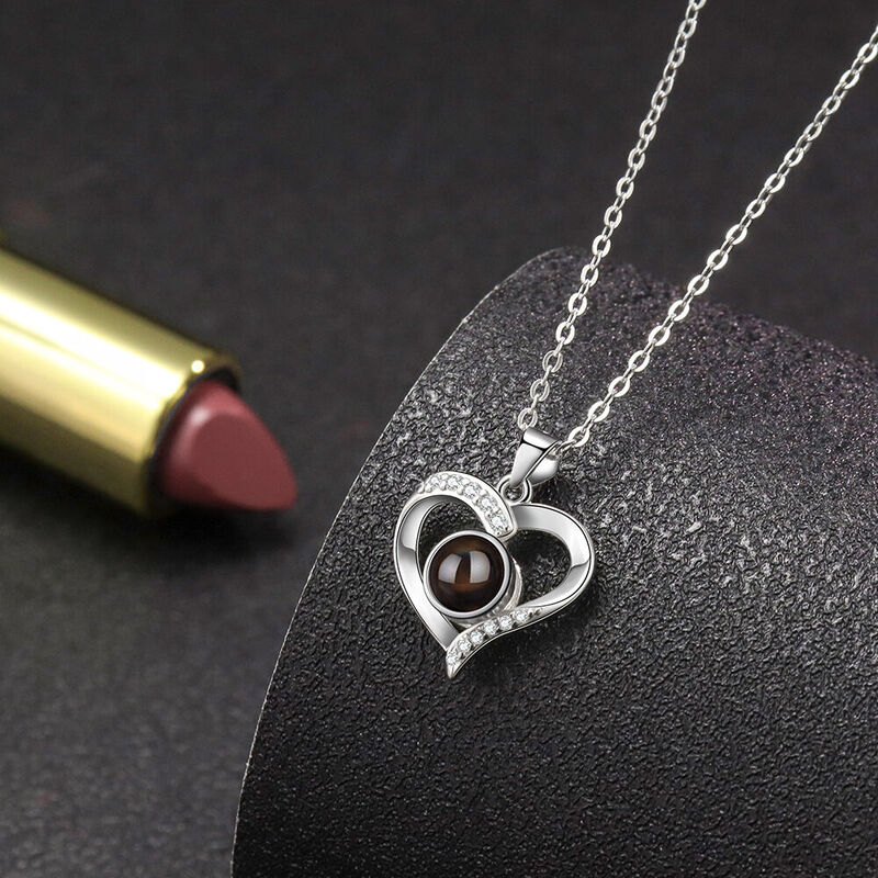 Personalized Heart Photo Projection Necklace With Diamonds for Girlfriend