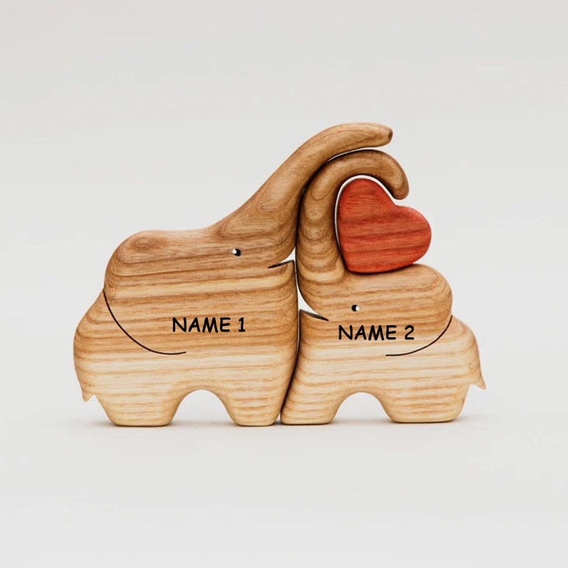 Personalized Couple Elephant Wooden Puzzle Customized Names Gift for Boyfriend