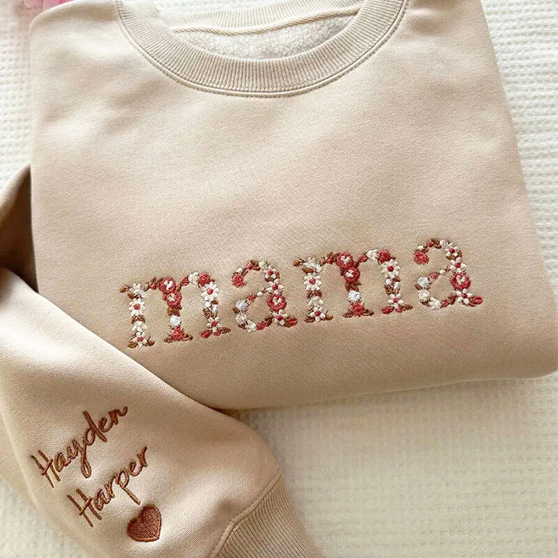 Sweat personnalisé brodé Mama avec lettres florales Cadeau pour Chère Maman