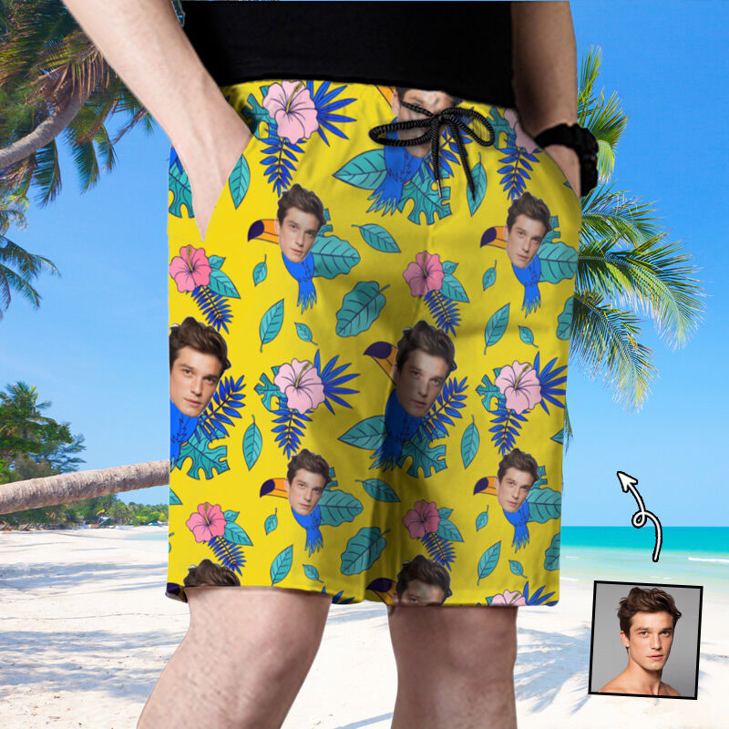 Personalized Picture Men's Beach Shorts with Birds Pattern Interesting Gift for Family