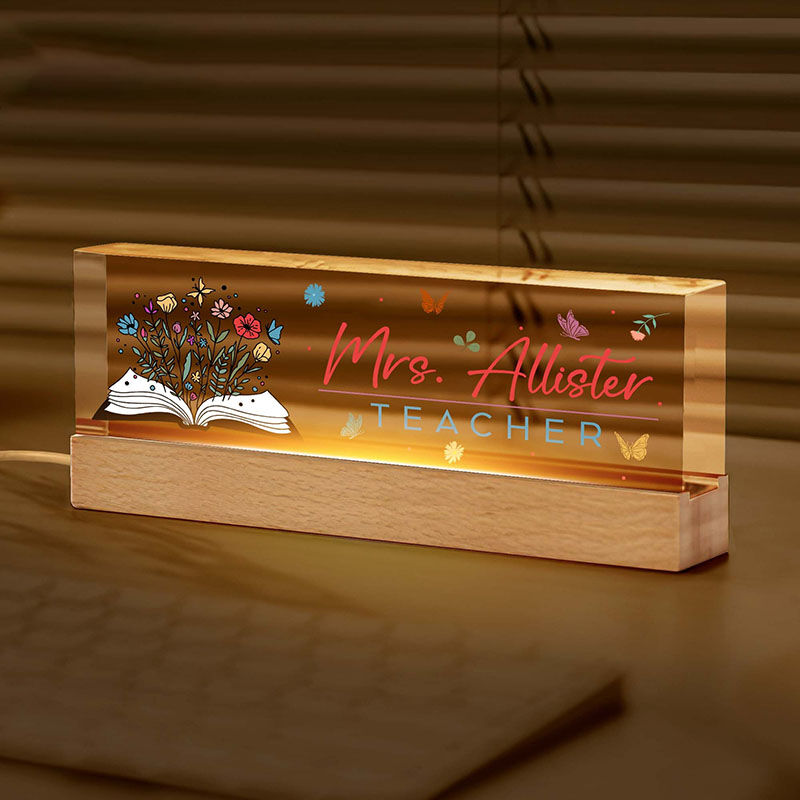 Personalized Name Night Light with Floral Gift for Teacher