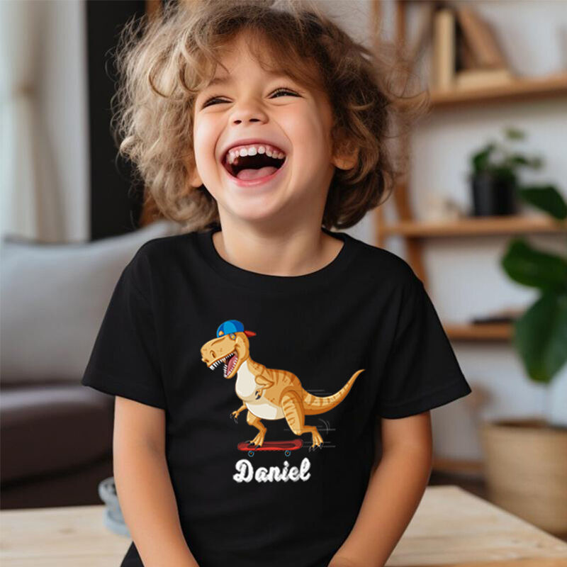 Camiseta infantil personalizada con nombre personalizado y estampado de dinosaurio, regalo para niños