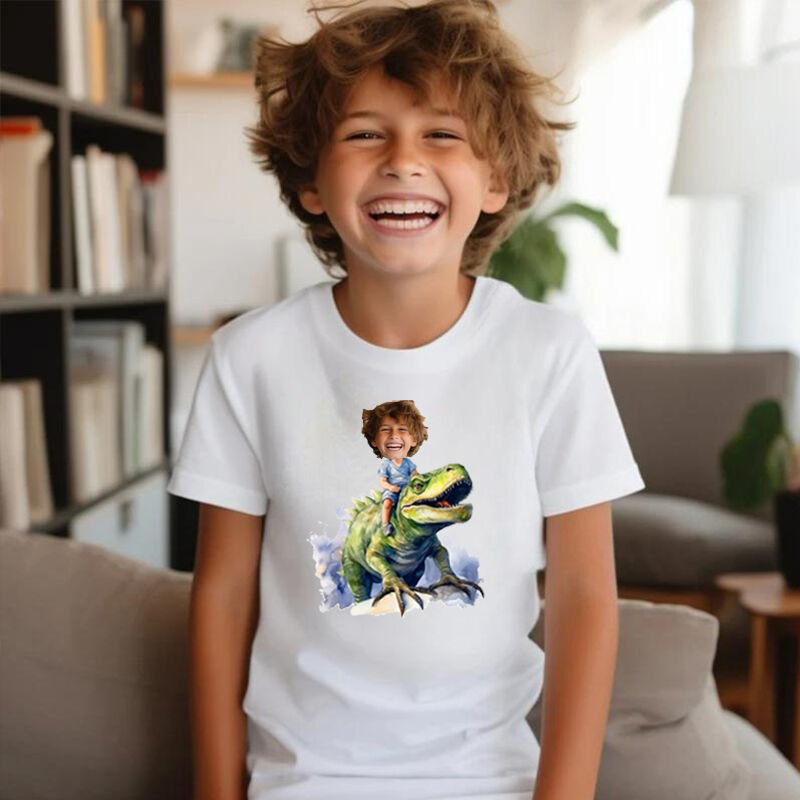 Personalized Kids T-Shirt Custom Photo With Dinosaur Pattern Children's Gifts