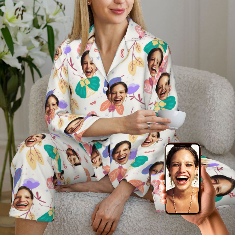 Personalized Pajamas Custom Photo Elegant Butterfly Flower Pattern Design Exquisite Gift for Her